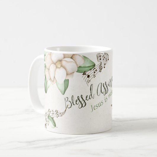 'Gesegnetes Vermögen' Elegante Magnolia Wasserfarb Kaffeetasse (Vorderseite Links)