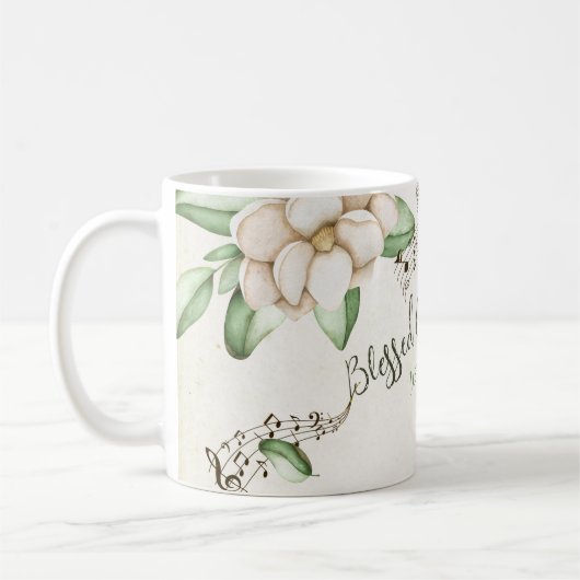 'Gesegnetes Vermögen' Elegante Magnolia Wasserfarb Kaffeetasse (Links)