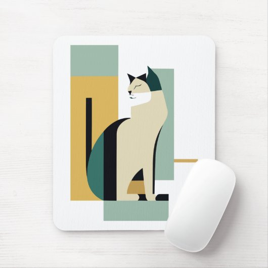 Gesehene Katze Art deco - Minimalistische Illustra Mousepad (Mit Mouse)