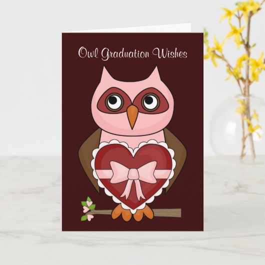 Geselliger Eulen-Absolvent - rotes Herz Karte (Gelbe Blume)