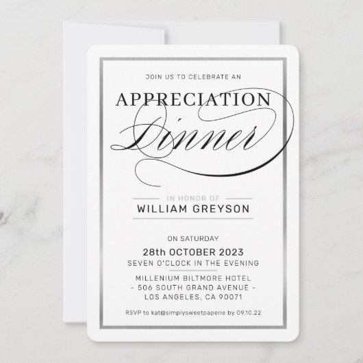 GESELLSCHAFT ANGENEHMIGUNG DINNER Modernes Busines Einladung (Vorderseite)