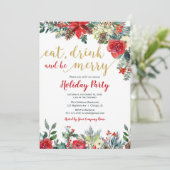 Gesellschaft Feiertag Rot Gold elegante Blume Einladung (Stehend Vorderseite)