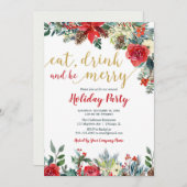 Gesellschaft Feiertag Rot Gold elegante Blume Einladung (Vorne/Hinten)