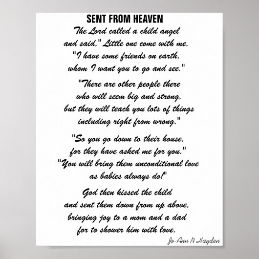 GESENDET VON HEAVEN Gedicht Poster (Vorne)