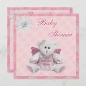 Gesendet von oben Angel Teddy Pink Babydusche Einladung (Vorne/Hinten)