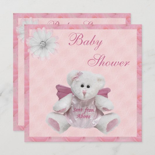 Gesendet von oben Angel Teddy Pink Babydusche Einladung (Vorne/Hinten)
