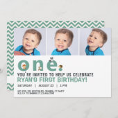 Gesenkte Word-Tiere Einladung zum ersten Geburtsta (Vorne/Hinten)