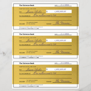 Gesetz der Anziehung 3 leere druckbare Goldchecks Flyer