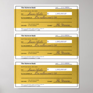 Gesetz der Anziehung 3 leere druckbare Goldchecks Poster