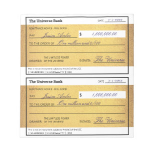 Gesetz der Anziehung Blanko-Geldscheck Gold 5,5" x Notizblock