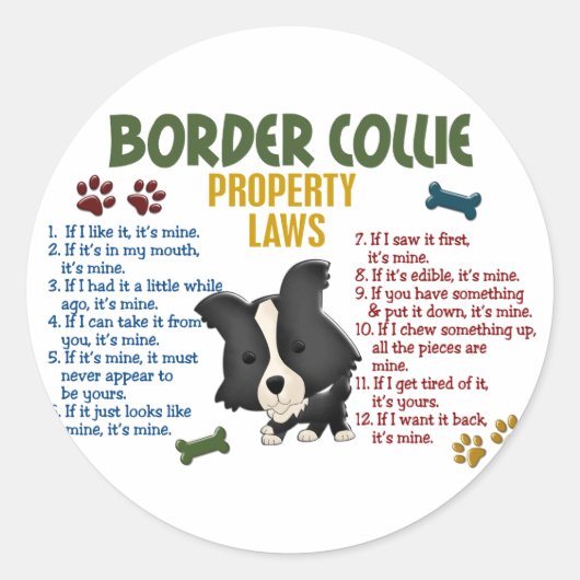 Gesetz über die Border Collie Property 4 Runder Aufkleber (Vorderseite)