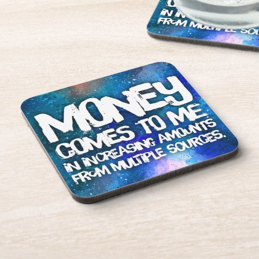 Gesetz zur Anziehung von Geld Manifestation Quoten Getränkeuntersetzer (Linke Seite)