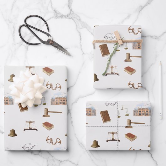 Gesetzliche Skala Gavel Rechtes antikes Muster Geschenkpapier Set (Vorderseite)