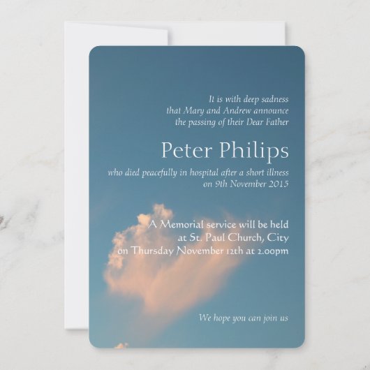 Gesicht Cloud 3 Beerdigung Ankündigung Einladung (Rückseite)