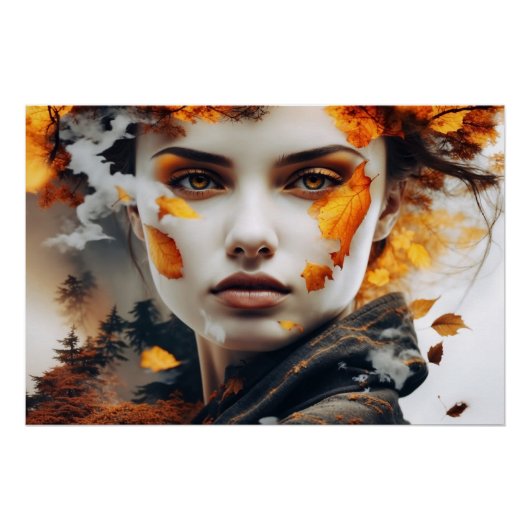 Gesicht des Herbstes – Surreale Schönheit in Orang Poster (Vorderseite)