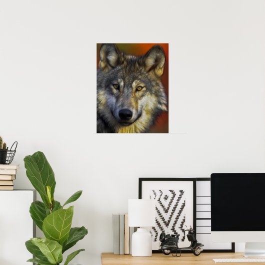Gesicht eines Wolf-Fotos Poster (Heimbüro)