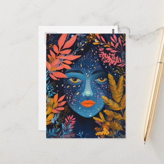 Gesicht in den Pflanzen Postkarte (Vorderseite/Rückseite Beispiel)