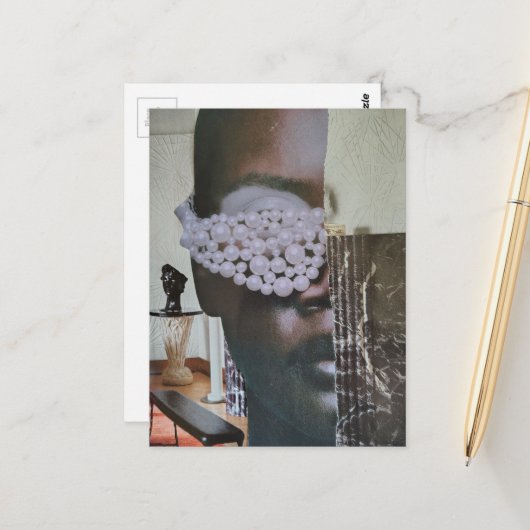Gesicht in der Wohnzimmer-Collage Postkarte (Vorderseite/Rückseite Beispiel)