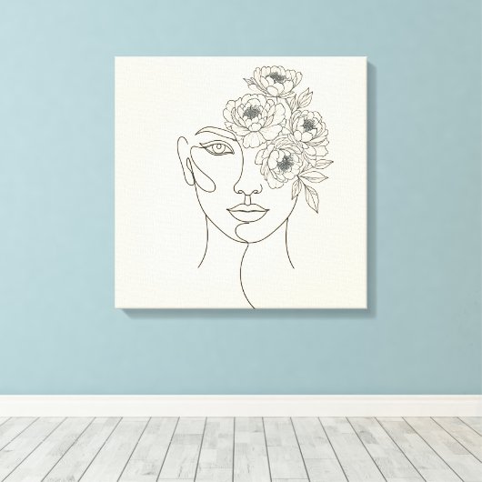 Gesicht mit blühenden Blume Leinwanddruck (Insitu (Holzboden))