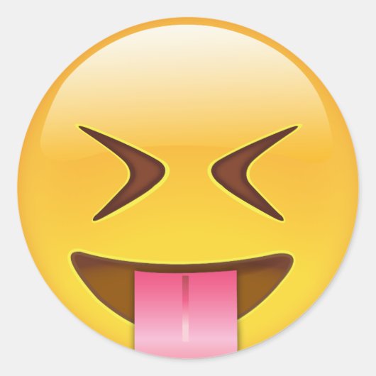 Gesicht mit festem lecken heraus u. fest runder aufkleber (Vorderseite)