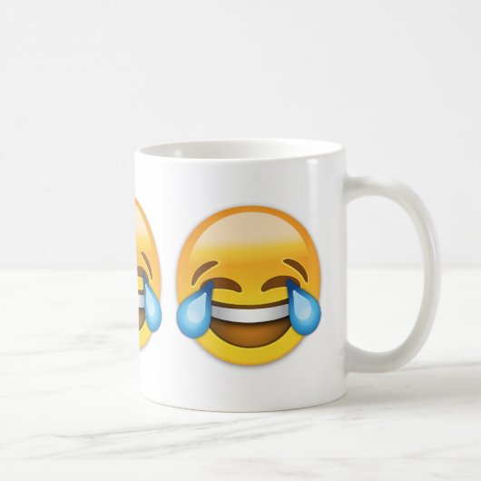 Gesicht mit Rissen der Freude Emoji Kaffeetasse (Rechts)
