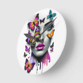Gesicht und Schmetterlinge der Frauen, Fantasie Runde Wanduhr (Winkel)