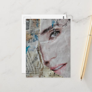 Gesicht und Worte Abstrakte Mixed-Media-Collage Postkarte