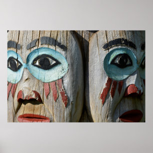 Gesichter eines Totem-Pols, Alaska Poster