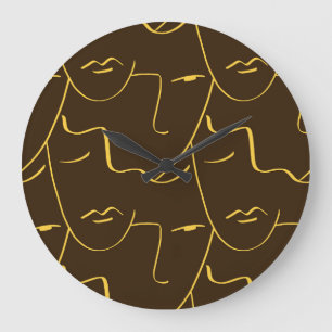 Gesichter im Stil einer Ein-Linien-Zeichnung Muste Große Wanduhr