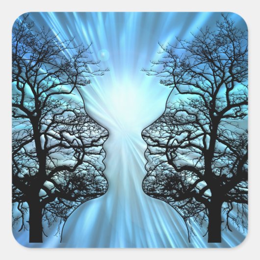 Gesichter in Bäumen sehen aus wie Gehirnnerven Quadratischer Aufkleber (Vorderseite)