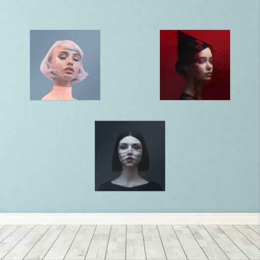 Gesichter in Mode Bilderwand Sets (Holzboden)
