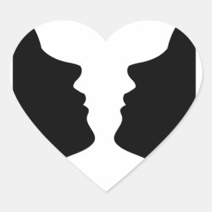 Gesichter oder Vasenillusion von zwei Gesichtern Herz-Aufkleber