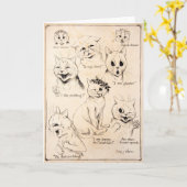 Gesichtsausdrücke verschiedener Katzen, Louis Wain Karte (Gelbe Blume)