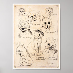 Gesichtsausdrücke verschiedener Katzen, Louis Wain Poster