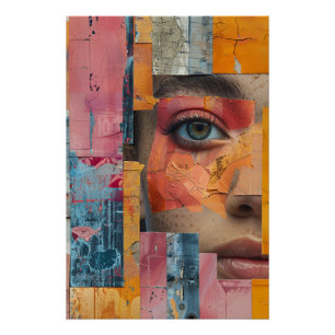 Gesichtskollage mit gerissener Farbe, lebendiges P Poster