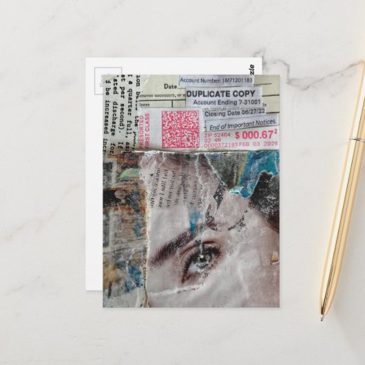 Gesichtskonto-Abstrakt-Mixed-Media-Collage Postkarte (Vorderseite/Rückseite Beispiel)
