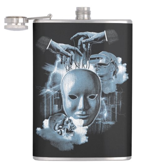 Gesichtslos - Design von Techno-Goth Streetwear Flachmann (Geöffnet)