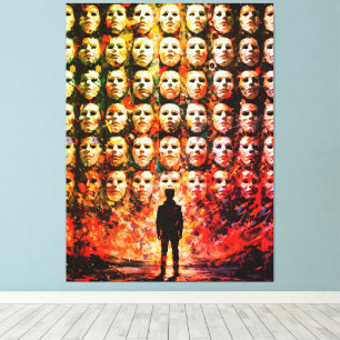 Gesichtslose Figur Maskierte Menge Impasto Surreal Leinwanddruck