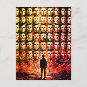 Gesichtslose Figur Maskierte Menge Impasto Surreal Postkarte