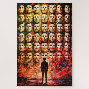 Gesichtslose Figur Maskierte Menge Impasto Surreal Puzzle