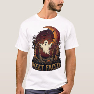 Gesichtsloses Geist Halloween Gruselige Bäume Mond T-Shirt