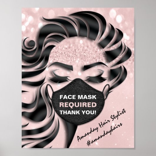 Gesichtsmaske erforderlich Covid Eyelash Hair Pink Poster (Vorne)