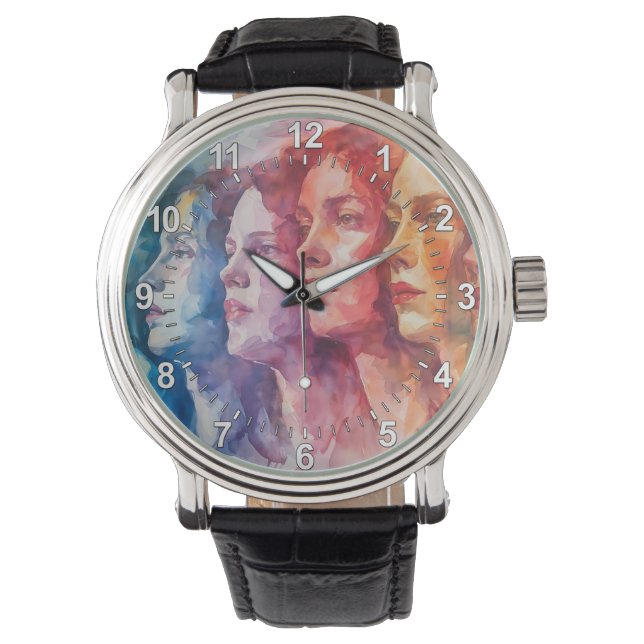 Gesichtspflege von Frauen - Aquarellmalerei Armbanduhr (Vorderseite)