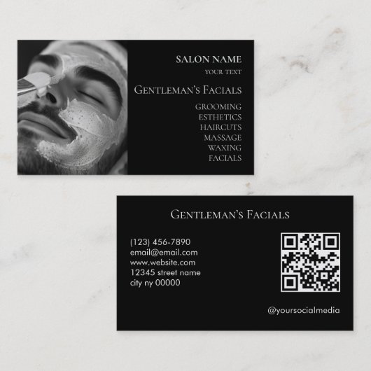 Gesichtspflegebehandlungen für Männer QR-Code Visitenkarte (Vorne/Hinten)