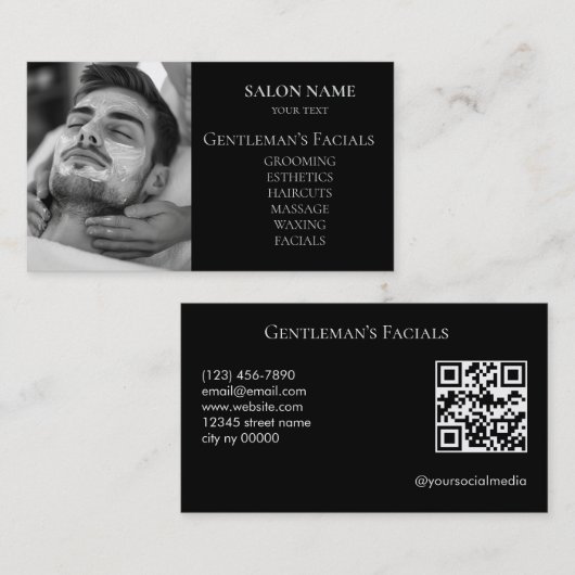 Gesichtspflegebehandlungen für Männer QR-Code Visitenkarte (Vorne/Hinten)