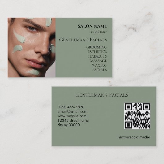 Gesichtspflegebehandlungen für Männer QR-Code Visitenkarte (Vorne/Hinten)
