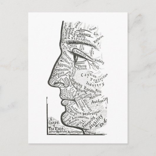 "Gesichtstabelle" für Persönlichkeitsbeurteilung Postkarte (Vorderseite)