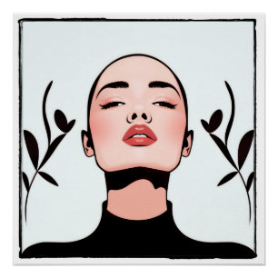 Gesichtszeichnung einer Frau mit kurzen Haaren Poster