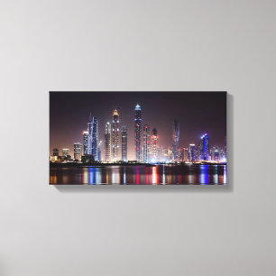 Gespannter Leinwanddruck - Dubai Skyline bei Nacht