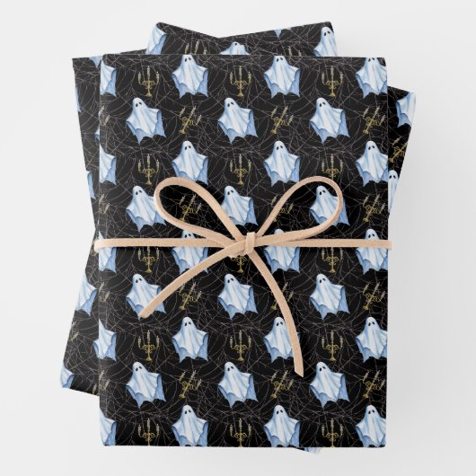 Gespenst, Cobwebes & Candelabra Halloween Gothic Geschenkpapier Set (Beispiel)